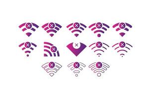 Set of no Wireless network sign symbol icon gradient color vector