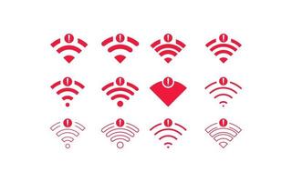 conjunto de conexiones inalámbricas sin wifi icono signo vector color rojo