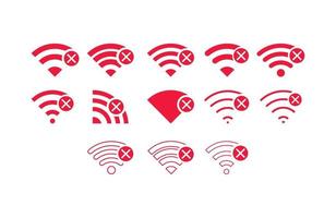 conjunto de conexiones inalámbricas sin wifi icono signo vector color rojo