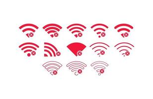 conjunto de conexiones inalámbricas sin wifi icono signo vector color rojo