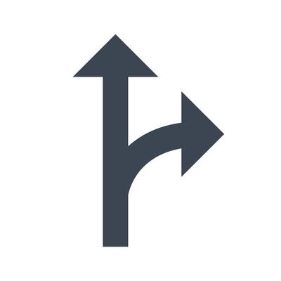 Straight or right turn ahead road sign