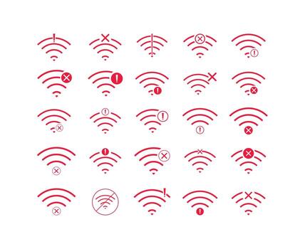 conjunto de color rojo de vector de icono inalámbrico sin wifi