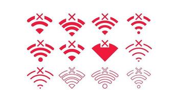 conjunto de conexiones inalámbricas sin wifi icono signo vector color rojo