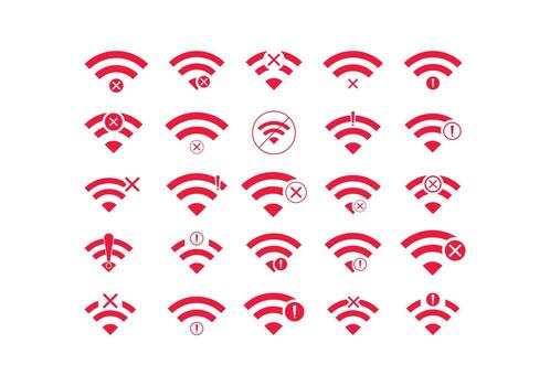 Set of no Wifi wireless icon vector red color