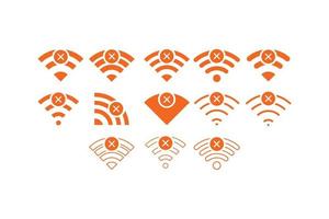 Set of No wireless connections icon sign vector orange color