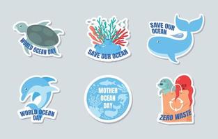 Mother Ocean Day Sticker Set Design vector