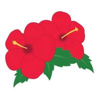 Red hibiscus tropical flower with leaves. Isolated on white background. Vector illustration.