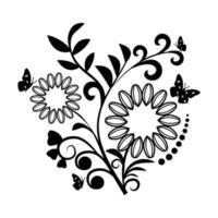 Retro lace vector single pattern, black ornamental design with flowers and swirls, detailed lace motif on white background.