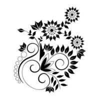 hermoso tatuaje en blanco y negro con adornos florales y remolinos elementos decorativos patrones florales en estilo popular para el diseño vector