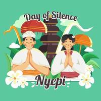 hombres y mujeres en dia de silencio nyepi vector