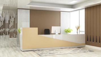 3D Rendering Futuristic Reception Room or Front Desk Mockup photo