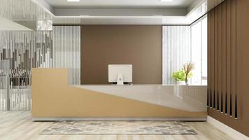 3D Rendering Futuristic Reception Room or Front Desk Mockup photo