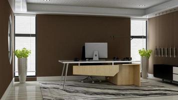 3d office minimalist room with wooden design interior photo