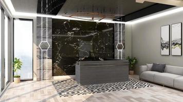 3d render luxury office reception or front desk interior design for logo mockup photo