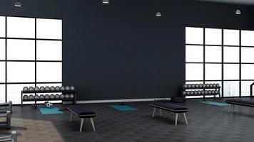 Maqueta de pared de sala de gimnasio o fitness moderno de renderizado 3d foto