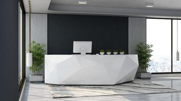 3D Rendering Futuristic Reception Room or Front Desk Mockup photo