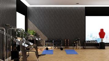 3d render modern gym interior design wall mockup photo