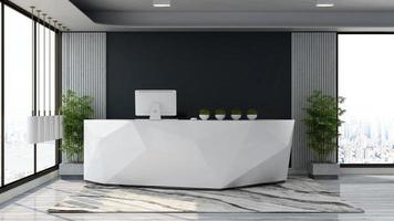 3D Rendering Futuristic Reception Room or Front Desk Mockup photo