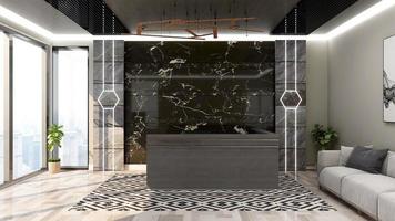 3d render luxury office reception or front desk interior design for logo mockup photo