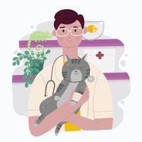 Vets or veterinarian Character Caring for an Injured Cat vector