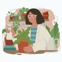 personaje de botánicos investigando sobre plantas vector