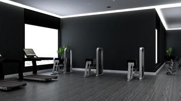 3d render modern fitness or gym room wall mockup photo