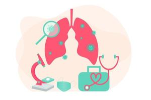 Treatment for respiratory diseases. Lung inspection. Pulmonology of human vector illustration for website, app, banner. Fibrosis, virus, tuberculosis, pneumonia, cancer, lung diagnosis doctors treat