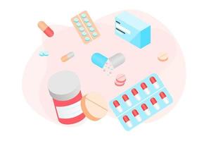 Medical drugs, pill, medical pills, bottle pills, capsule and medicine. Flat vector illustration design concept of healthcare and medicine. Medical support, medication shopping, pharmacy, drug store.