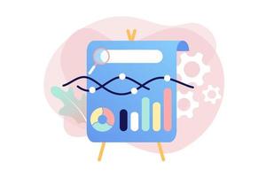 ilustración vectorial plana de investigación de mercados, análisis de datos, estrategia de marketing, análisis de negocios, análisis de estadísticas de mercado, investigación de negocios, seo. diseño infográfico para plantilla web y aplicación. vector