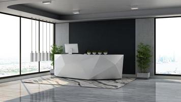 3D Rendering Futuristic Reception Room or Front Desk Mockup photo