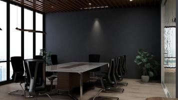 3D render office design - modern meeting room mockup with black and white concept photo