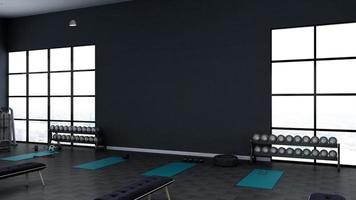 Maqueta de pared de sala de gimnasio o fitness moderno de renderizado 3d foto