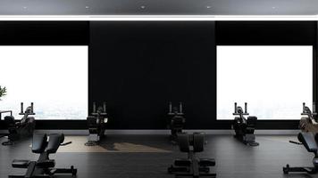 3d render modern fitness or gym room wall mockup photo