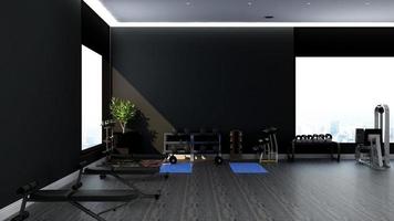 3d render modern fitness or gym room wall mockup photo