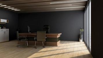 3d office minimalist room with wooden design interior photo