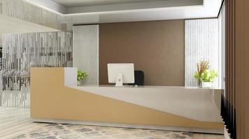 3D Rendering Futuristic Reception Room or Front Desk Mockup photo
