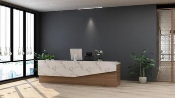 3D Rendering Futuristic Reception Room or Front Desk Mockup photo