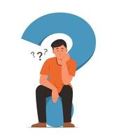 Man Sitting on a Question Mark and Thinking. vector