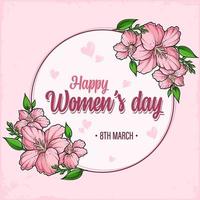 Happy International women's day 8th march poster with pretty pink flowers decorative wishes greeting card vector