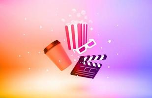 3d cinema concept. 3d vector objects with levitation effect