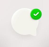 Speech bubble with checkmark. 3d vector icon