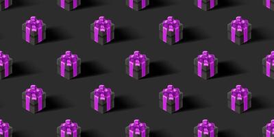 Dark seamless background with black gift boxes . 3d vector seamless pattern