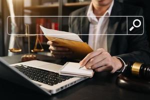 Searching Browsing Internet Data Information Networking Concept with blank search bar.justice and law concept photo
