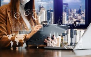 Intelligence  and business analytics  with key performance indicators dashboard concept.StartUp Programming as Fintech concept.Business team meeting. Photo professional investor  at office