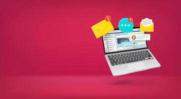 laptop with notifications. Vector banner with copy space