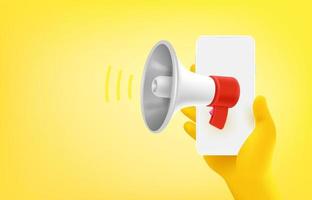 Man using mobile phone. Announcement concept. 3d vector banner with copy space