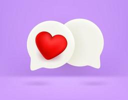 Speech clouds with heart sign. Love message concept. 3d vector illustration