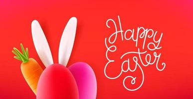 Happy Easter Holiday card. Easter banner with realistic elements and calligraphic logo. 3d style vector illustration