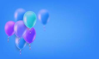 Color air balloons on blue background. 3d vector banner with copy space