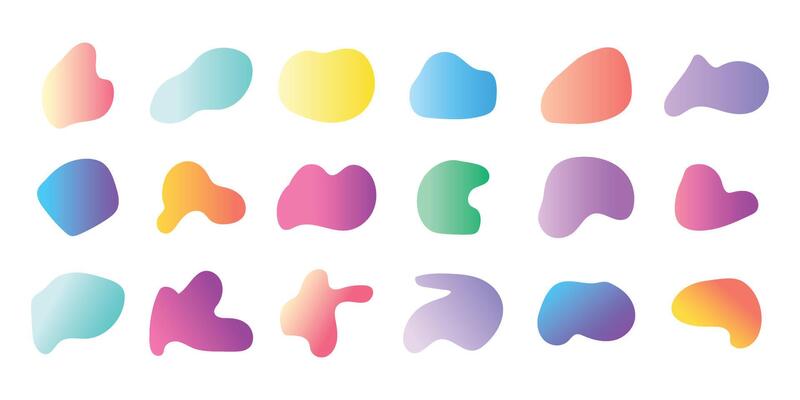 Set of abstract shapes for fluid or liquid objects in gradient colors